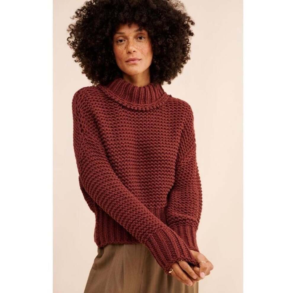 Free People My Only Sunshine Turtleneck Sweater Wine Red Size S